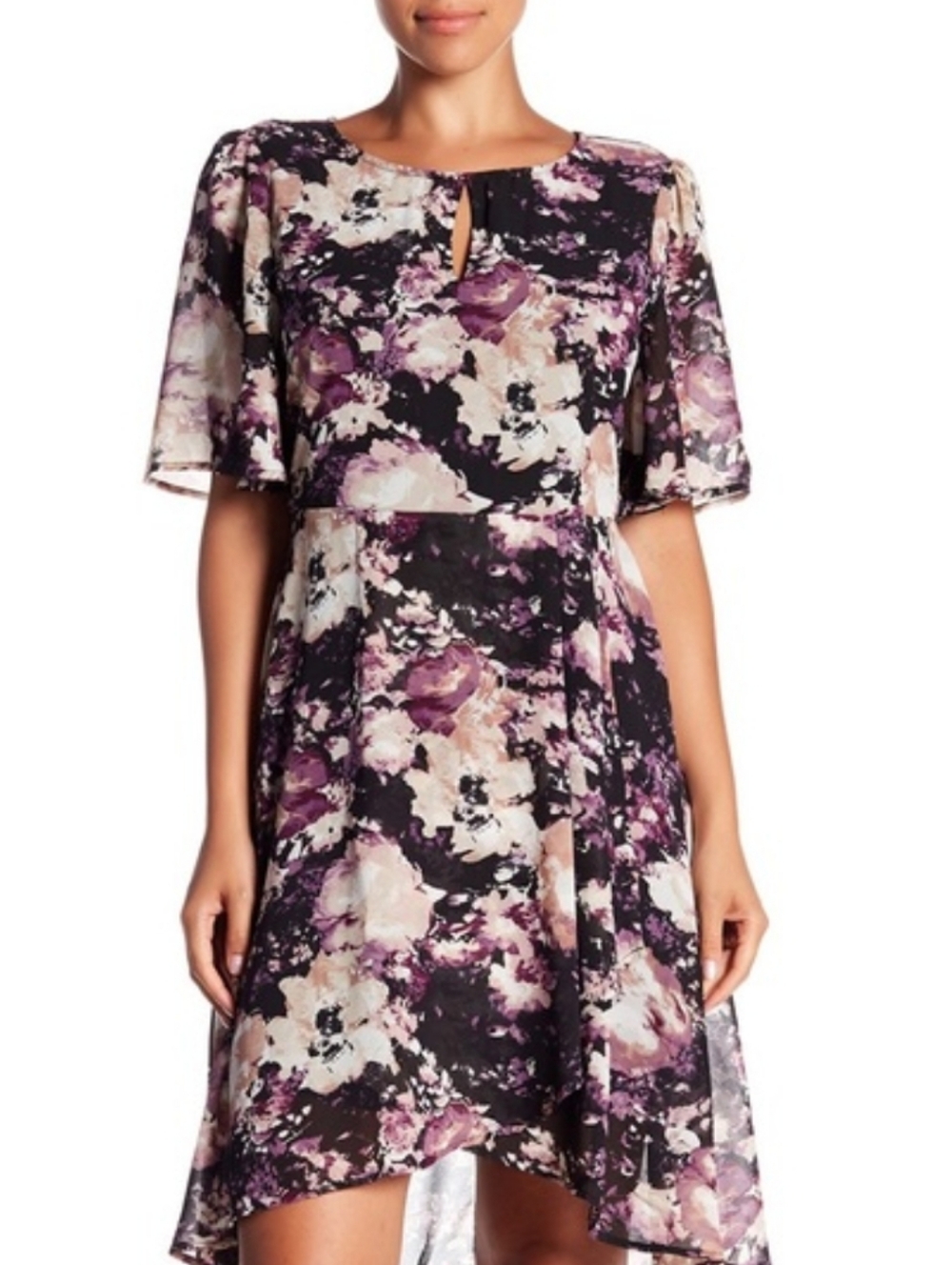 New Bobeau Purple Floral Ink Dress
